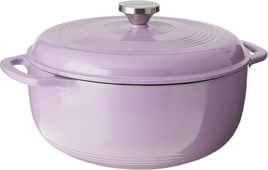 Lodge 7.5 Quart Enameled Cast Iron Oval Dutch Oven with Lid – Dual Handles – Oven Safe up to 500° F or on Stovetop - Use to Marinate, Cook, Bake, Refrigerate and Serve – Lilac