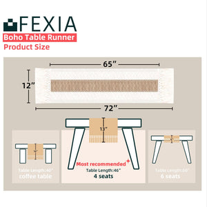 FEXIA Boho Table Runner for Spring Home Decor 72 Inches Long Farmhouse Rustic Table Runner Cream & Brown Macrame Table Runner with Tassels for Dining Living Room Bedroom Bridal Shower (12x72 Inches)
