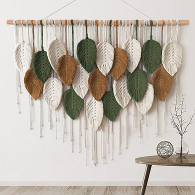 KHOYIME Large Macrame Wall Hanging Boho Woven Tapestry, Chic Home Decor Modern Bohemian Handmade Leaf Feather Wall Art Decorations for Apartment Dorm Living Room Bedroom Nursery Backdrop 39