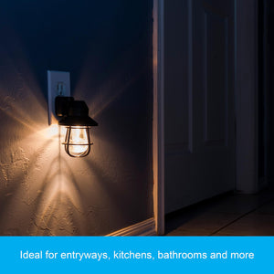 GE Vintage LED Night Light, Plug-in, Dusk-to-Dawn Sensor, Farmhouse, Rustic, Home Decor, UL-Certified, Ideal for Bedroom, Bathroom, Kitchen, Hallway, 44737,Acrylic, Black, 2 Pack