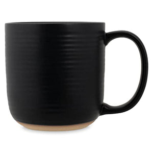 Elanze Designs Ribbed Ceramic Stoneware 16 ounce Raw Clay Bottom Coffee Mugs Set of 4, Black