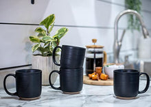 Elanze Designs Ribbed Ceramic Stoneware 16 ounce Raw Clay Bottom Coffee Mugs Set of 4, Black