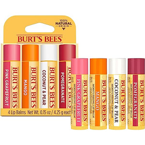 Burt's Bees Lip Balm Easter Basket Stuffers - Pink Grapefruit, Mango, Coconut & Pear, Pomegranate Pack, Lip Moisturizer With Beeswax, Tint-Free, Natural Conditioning Lip Treatment, 4 Tubes, 0.15 oz.