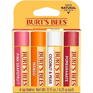 Burt's Bees Lip Balm Easter Basket Stuffers - Pink Grapefruit, Mango, Coconut & Pear, Pomegranate Pack, Lip Moisturizer With Beeswax, Tint-Free, Natural Conditioning Lip Treatment, 4 Tubes, 0.15 oz.