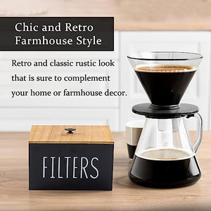 Nvhaly Coffee Filter Holder Basket, Wooden Coffee Station Filter Storage Container Coffee Filter Case Dispenser with Lid, Farmhouse Rustic Coffee Bar Accessories Organizer for Countertop (black)