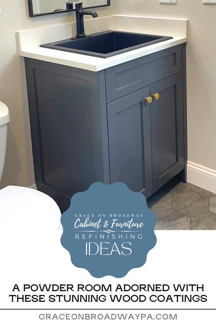 Refinishing Ideas: A Powder Room Adorned with the Stunning Cheating Heart and Benjamin Moore Balboa Mist Wood Coating