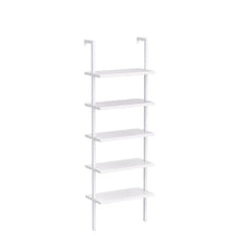 Karl home Ladder Shelf 5 Tier Wall Mounted Bookcase with Metal Frame, Open Design Shelves for Living Room, Bedroom, Home, Office, White (23.62" L x 11.81" W x 70.87" H)