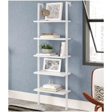 Karl home Ladder Shelf 5 Tier Wall Mounted Bookcase with Metal Frame, Open Design Shelves for Living Room, Bedroom, Home, Office, White (23.62" L x 11.81" W x 70.87" H)
