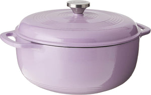 Lodge 7.5 Quart Enameled Cast Iron Oval Dutch Oven with Lid – Dual Handles – Oven Safe up to 500° F or on Stovetop - Use to Marinate, Cook, Bake, Refrigerate and Serve – Lilac