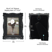 CISOO 4x6 Vintage Picture Frame Antique Ornate Black Photo Frame, for Table Top and Wall Display, Decorative Floral Design Retro Home Decor, Photo Gallery Art