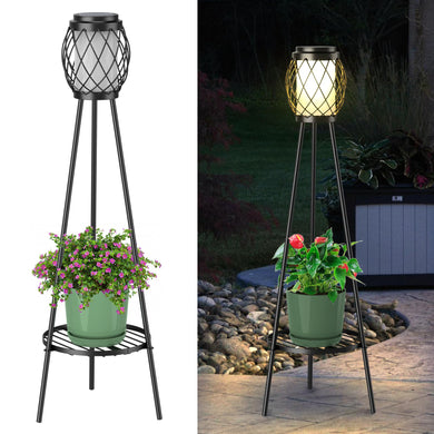 Solar Lights Outdoor Street Lights with Plant Stands 2 Pack, Solar Floor Lamp Metal Tripod Patio Lights for Garden Yard Pathway Driveway Front/Back Porch Decoration