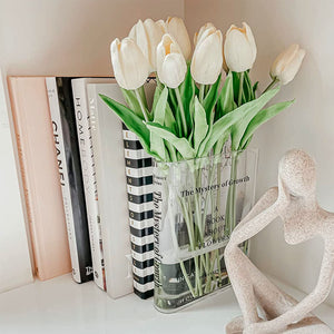 Puransen Bookend Vase for Flowers, Cute Bookshelf Decor, Unique Vase for Book Lovers, Artistic and Cultural Flavor Acrylic Vases for Home Office Decor, A Book About Flowers (Clear - B)