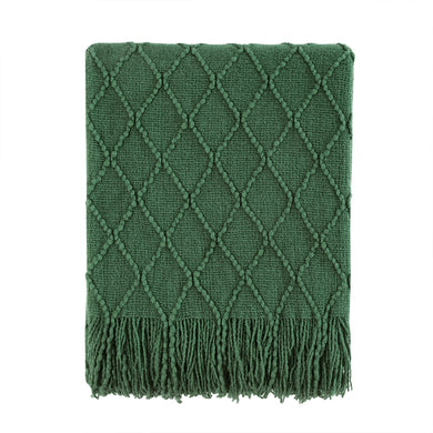 BOURINA Green Throw Blanket Textured Solid Soft Sofa Couch Decorative Knitted Blanket, 50