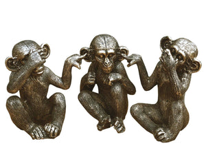 Set Of Three Distressed Resin Monkey Ornaments - Grace on Broadway 