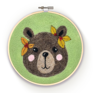 Floral Bear in a Hoop Needle Felting Craft Kit - Grace on Broadway 