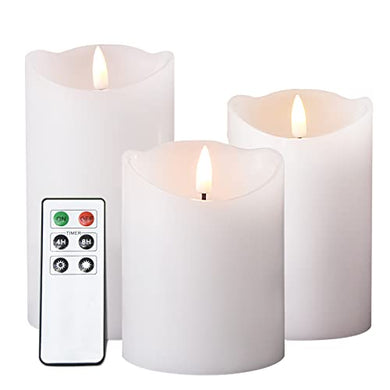 Girimax White Flameless Pillar Candles with Remote, Real Wax Flickering Battery Operated LED Candles Φ 3