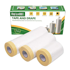 MyLifeUNIT Tape and Drape, Assorted Masking Paper for Automotive Painting Covering (66-Feet, 3 Sizes)