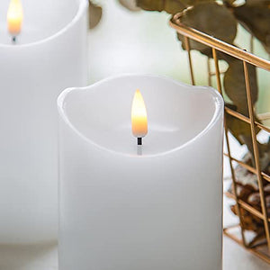 Girimax White Flameless Pillar Candles with Remote, Real Wax Flickering Battery Operated LED Candles Φ 3" H 4" 5" 6"