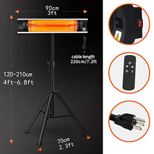 Outdoor Heater for Patio Electric Heaters for Indoor Use Outdoor Infrared Heater Wall Mount Heaters with Tripod Stand 1500W 24H Timer Remote Control (Silver)