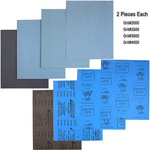 ADVcer 9x11 inch 16 Sheets Sandpaper, Wet or Dry 2000-10000 Grit 8 Assortment Sand Paper, Extra Fine Abrasive Pads for Automotive Sanding, Wood Turing Finishing, Metal Furniture Polishing and More