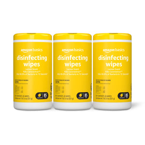 Amazon Basics Disinfecting Wipes, Lemon Scent, for Sanitizing, Cleaning & Deodorizing, 255 Count (3 Packs of 85) (Previously Solimo)