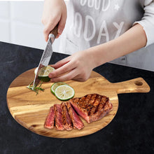Acacia Wood Cutting Board with Handle Wooden Chopping Board Round Paddle Cutting Board for Meat Bread Serving Board Charcuterie Boards Chopping Blocks Circular Circle Carving Cutting Board