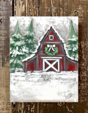Christmas canvas art print, Seasonal Red Barn Winter decor - Grace on Broadway 