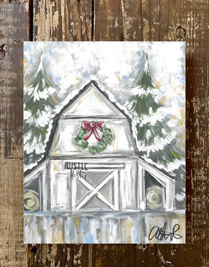 Canvas art print, Christmas winter barn and snow art decor - Grace on Broadway 
