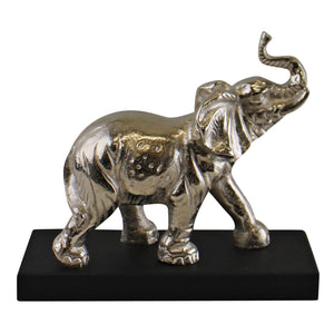 Large Ornamental Silver Metal Elephant On Plinth - Grace on Broadway 