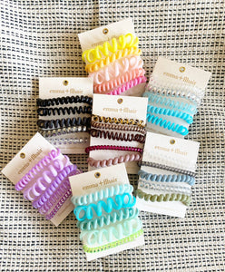 5 Pack Assorted Coil Hair Tie Set on Branded Card - Grace on Broadway 