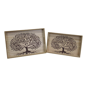 Set Of 2 Tree Of Life Wooden Trays - Grace on Broadway 
