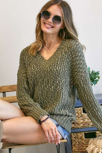 CESW2570  - SOLID V-NECK SWEATER - Grace on Broadway 