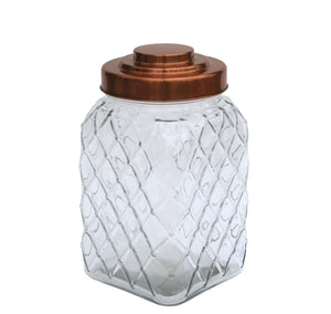 Copper Lidded Square Glass Jar - 10.5 Inch Med - Grace on Broadway 